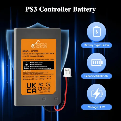 Vista 2 de Pickle Power PS3 Controller Battery, 2 Pack LIP1359 Battery for Sony PlayStation 3 Dualshock 3 CECHZC2E CECHZC2U Controller,with USB Cable and Tools
