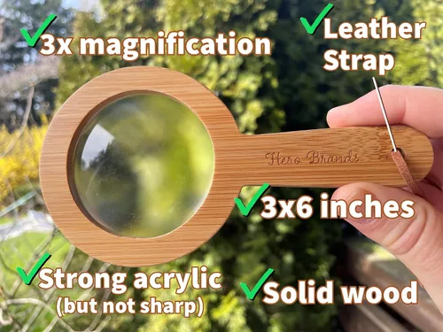 Vista 2 de Lupa de madera para niños, juguete de aventura de aprendizaje Montessori de madera - Aprende y explora - Lupa de madera