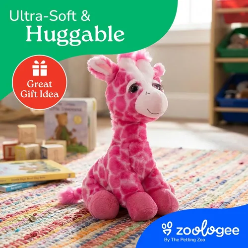 Vista 9 de The Petting Zoo Peluche de jirafa rosa, animales del zoológico de Lash'z, juguete de peluche de jirafa de 12 pulgadas