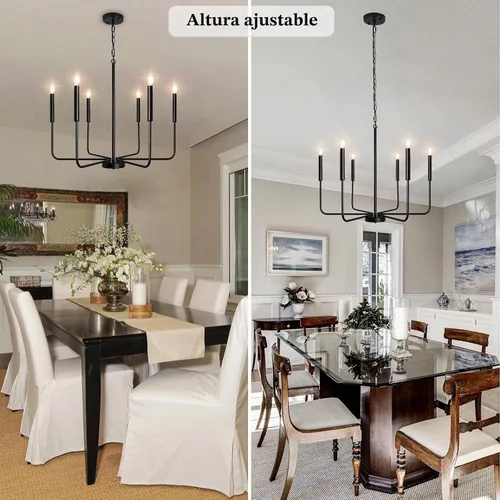 Vista 3 de Lámpara de araña estilo granja, accesorios de iluminación para techo colgante, 6 luces, vela moderna, negro mate, accesorio de luz de techo, 26