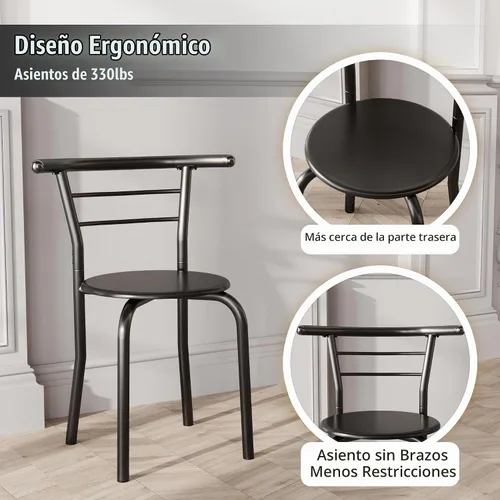 Vista 6 de JUMMICO Juego de mesa redonda y silla de madera de 3 piezas, ahorro de espacio, rincón de desayuno, mesa de grano de madera con marco de metal