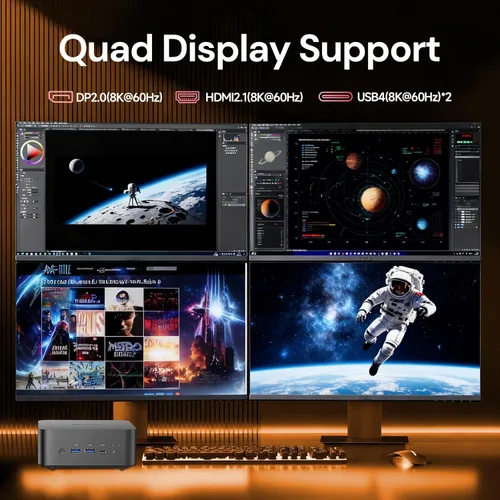 Vista 8 de Reatan X7 Mini PC para juegos, AMD Ryzen 7 255 (8C/16T, hasta 4,9 GHz) Radeon 780M 48GB RAM DDR5 + 1TB SSD Hasta 8K Pantalla Cuádruple Computadoras