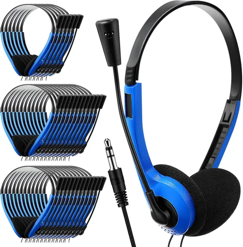 Vista 8 de Yunsailing Paquete de 30 auriculares para aula con micrófono, negro