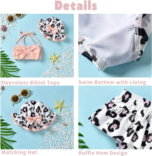 Vista 3 de Aalizzwell Traje de baño bikini de 2 piezas con sombrero para bebé niña