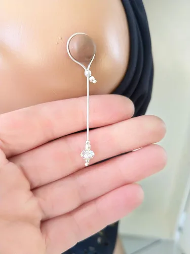 Vista 8 de Anillo de pezón ajustable de plata sólida para pezón y nudo no perforante
