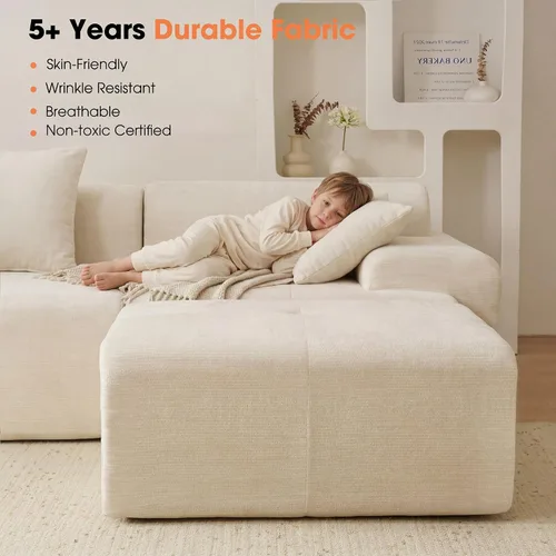 Vista 5 de Sofá modular de 84 pulgadas, sofá sin hueso de asiento profundo de Beige
