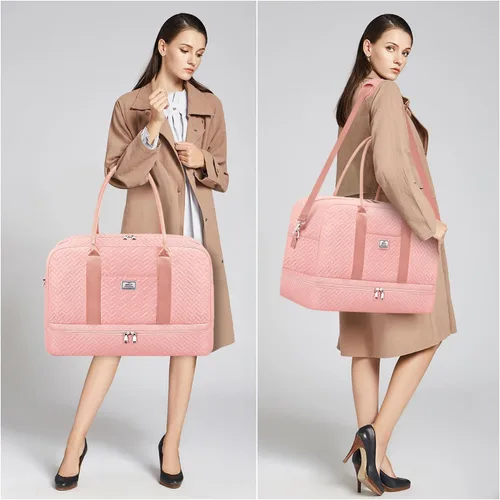 Vista 61 de IBFUN Bolsas de fin de semana para mujer, bolsa grande de lona para viaje, bolsa de viaje con compartimento para zapatos, 21 pulgadas, juego de 3