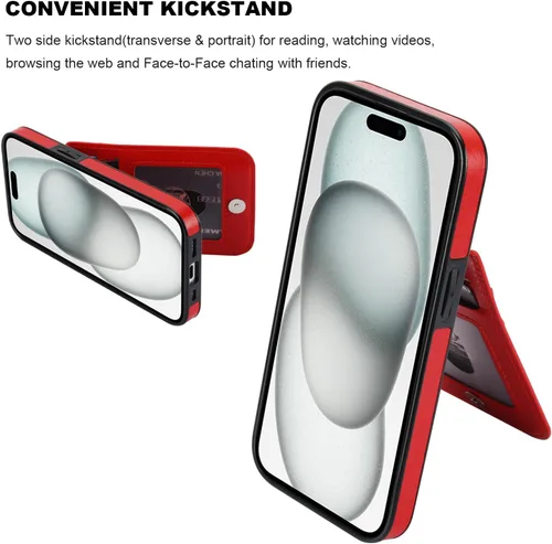 Vista 59 de KIHUWEY - Funda tipo cartera compatible con iPhone 15 con soporte para tarjetas de crédito, cierre magnético, soporte de cuero premium, cubierta