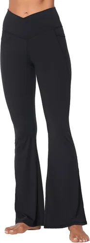 Vista 7 de Sunzel Leggings acampanados, pantalones deportivos y cruzados para yoga, con control de abdomen, cintura alta y piernas anchas
