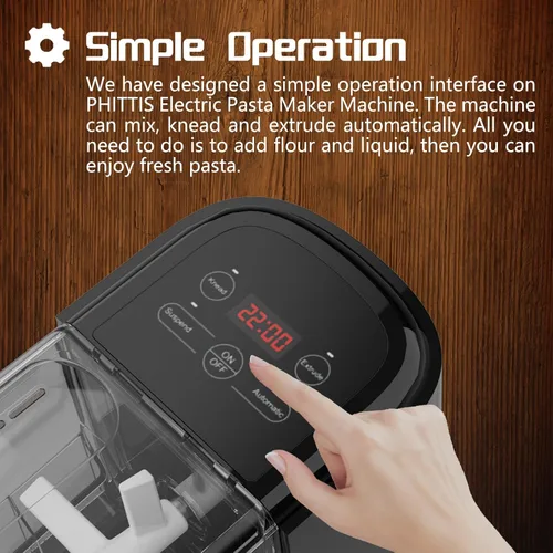 Vista 4 de Máquina eléctrica de pasta, máquina automática para hacer pasta, con 8 discos para espaguetis y fettucina y más, máquina de fideos fácil de limpiar