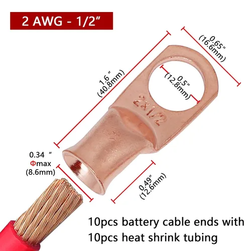 Vista 58 de TKDMR - Kit de 264 piezas de extremos de cable de batería, 132 piezas de terminales de anillo de lengüetas de cable de cobre resistentes AWG 8 6 4 2