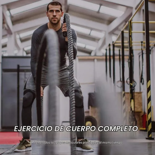 Vista 6 de POWER GUIDANCE Cuerda de batalla, de 1.5/2 pulgadas de diámetro, de poliéster dacrón, de 9/12/15,2 m de longitud. Equipo de ejercicio para gimnasio