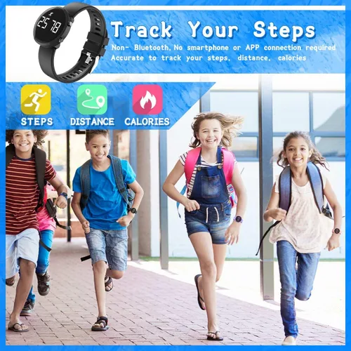 Vista 2 de Reloj digital de seguimiento de fitness para niños, deportes al aire libre, reloj de pulsera para niños y niñas, impermeable, con reloj despertador