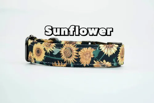 Vista 2 de Collar de perro de girasol con hebilla de metal, hecho a mano, collar personalizado grabado personalizado, 1 pulgada de ancho, collares