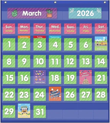 Vista 11 de EAMAY - Calendario mensual de bolsillo para aula con 71 tarjetas para el aprendizaje de niños para el hogar, suministros para la educación en casa
