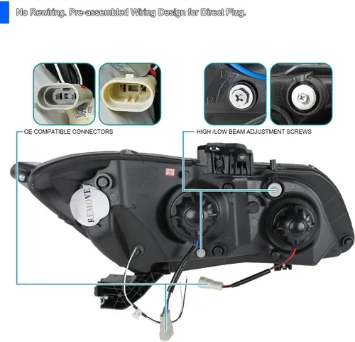 Vista 4 de SPEC-D TUNING Faros delanteros de proyector negros con barra de luz LED compatible con Honda Civic Coupe 2012-2013, Honda Civic Sedan 2012-2015