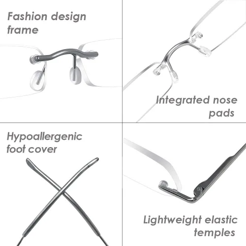 Vista 5 de LUFF Mini Reading Glasses for Men Women 2 Pack Upgrade Portable Readers Lightweight,Pocket,HD Lens,Rimless,Elastic Temples,Spring Hinge,Unisex