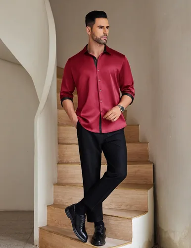 Vista 4 de COOFANDY Camisa de vestir de satén de lujo para hombre, de seda brillante, manga larga, con botones, camisa de boda, fiesta, baile de graduación
