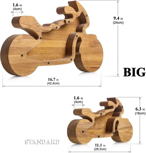 Vista 3 de Hucha de madera para motocicleta, bicicleta de madera Montessori, para adultos, niños, niñas, banco de monedas, regalo inspirador, caja de dinero