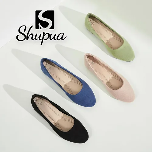 Vista 7 de Shupua Zapatos planos para mujer con punta redonda, zapatos planos de ballet negros elegantes, cómodos zapatos de vestir para mujer, zapatos