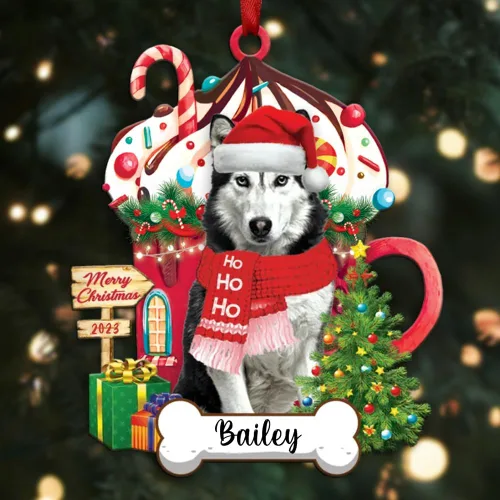 Vista 57 de Akita1 - Adorno personalizado para perro, adorno de perro con nombre personalizado, plano impreso en 2D, acrílico colgante, Papá Noel y perro