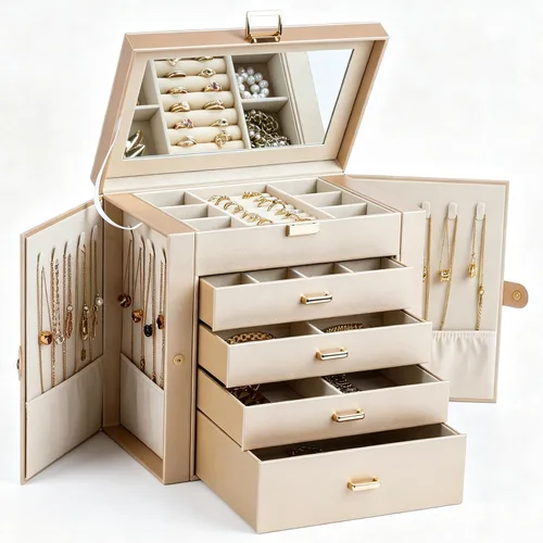 Vista 19 de BOOVO Joyero grande para mujer, organizador de joyas grande