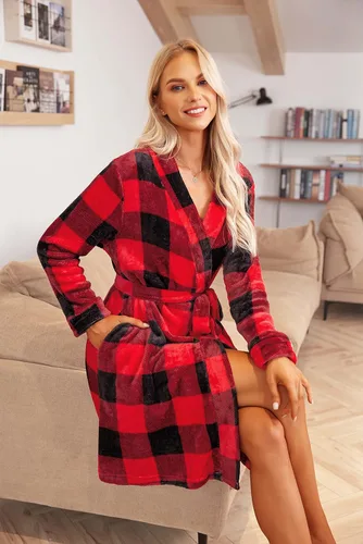 Vista 4 de Ekouaer Bata de baño de vellón para mujer, bata de manga larga, bata de felpa con cinturón adjunto, ropa de dormir suave, ropa de descanso