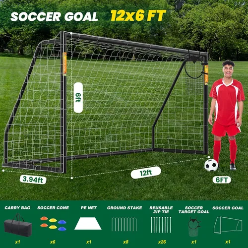 Vista 3 de NAIZEA Portería de fútbol – Portería de fútbol de 12 x 6/10 x 6/8 x 6/6 x 4 pies para patio trasero, portería de fútbol portátil y resistente a