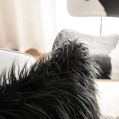 Vista 5 de K KEVIN TEXTILE - Juego de 2 fundas decorativas de lujo serie nueva estilo negro de pelo sintético para cojines de sofá, dormitorio y automóvil, 45