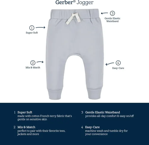Vista 6 de Gerber Paquete de 3 pantalones deportivos para bebés y niños pequeños