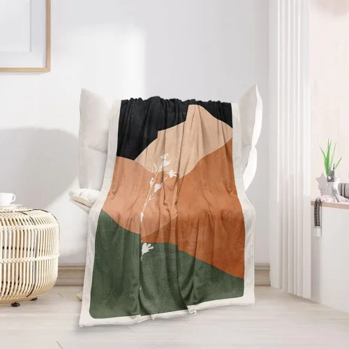 Vista 22 de Manta moderna abstracta de color negro y beige, manta bohemia de franela de doble cara, adecuada para adultos y niños en el sofá, automóvil, siesta