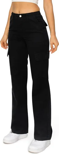 Vista 2 de Cali1850 Womens Straight Leg Cargo Pants - High Waisted Casual Multi Pockets Soft Twill Fabric Trousers