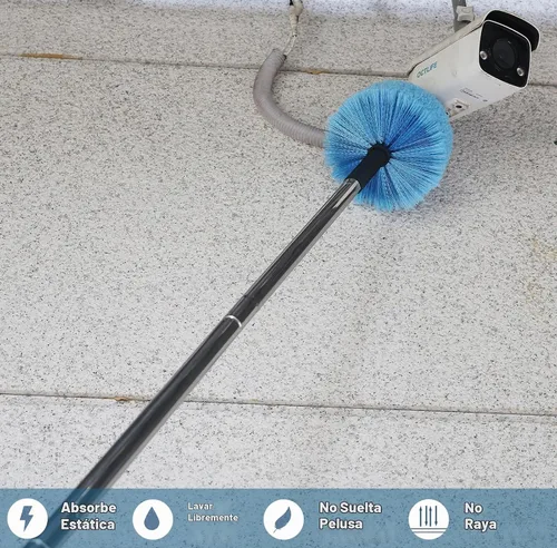 Vista 4 de Cepillo de cabeza de telaraña, cepillo giratorio para limpieza de tela de araña en exteriores e interiores, se adapta a postes roscados estándar