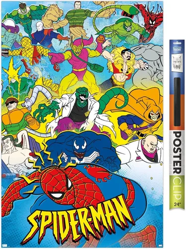 Vista 19 de Trends International Marvel Comics Spider-Man - Póster animado de pared de los años 90, 22.4 pulgadas de largo x 14.7 pulgadas, versión enmarcada