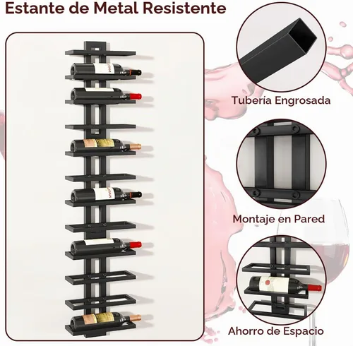 Vista 5 de IBUYKE Estante de vino montado en la pared 12 botellas,Estante de Negro
