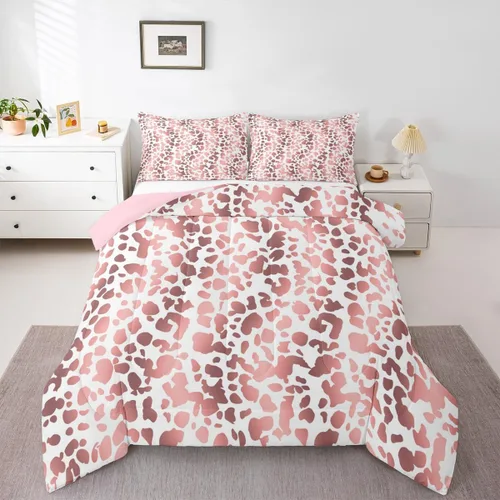 Vista 12 de Erosebridal Juego de edredón rosa para niñas, ropa de cama con estampado de animales para niños y adolescentes, juego de ropa de cama colorido