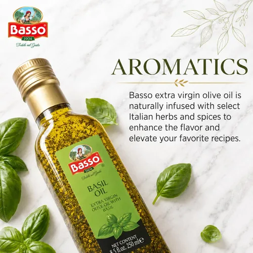 Vista 4 de Aceite de Oliva Extra Virgen con Albahaca para Sumergir y Degustar 8.5 fl oz (250 ml) Aceite de oliva con sabor a albahaca para sumergir