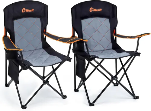 Vista 9 de EMERIT Silla de campamento, 350 libras, silla plegable cuádruple resistente con brazos, sillas plegables para exteriores con respaldo lumbar