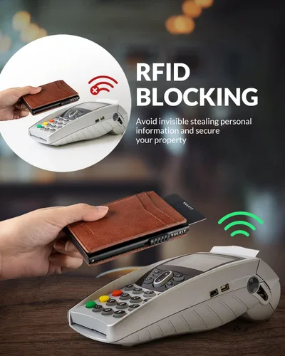 Vista 30 de VULKIT Billeteras delgadas para hombre, con bloqueo RFID, diseño minimalista con capacidad para hasta 11 tarjetas, Negro -, Minimalista