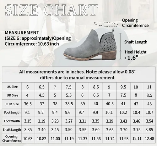 Vista 7 de VEPOSE botas al tobillo para mujer con tacón bajo y grueso, con perforaciones, botas de vaquero