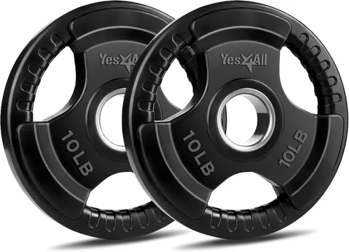 Vista 9 de Yes4All Rubber Coated Weight Plate, 5-70 Lb Cast Iron Weight for 2-Inch Barbell, 3-Handle Design for Easy Grip, Strength Training, Weightlifting &