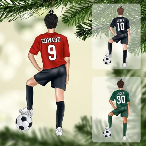 Vista 3 de Adorno de Navidad de Fútbol Personalizado de Nazenti - Adorno de Jugadora de Fútbol para Niñas, Adorno de Navidad de Jugadora de Fútbol