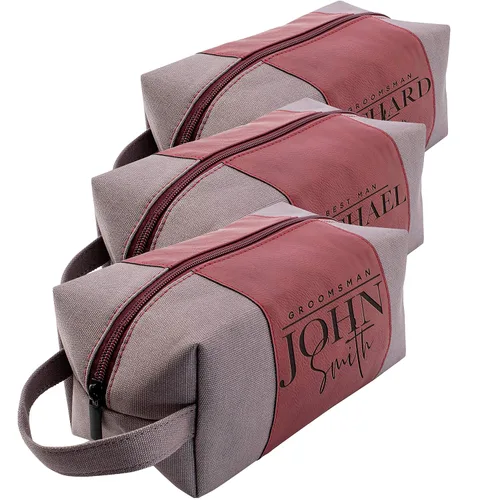 Vista 19 de Regalos personalizados para padrinos de boda, bolsas de aseo personalizadas para hombres, regalos de padrino de boda, Beige, Diseño #1, Juego de 3