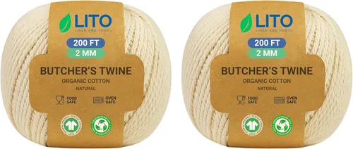 Vista 19 de Cuerda de algodón orgánico verde y blanco – 200 pies para envolver, hornear, carnicero, manualidades, proyectos de bricolaje, Pascua, Navidad