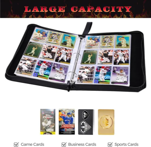 Vista 5 de Carpeta de tarjetas de baloncesto con mangas, 900 bolsillos para tarjetas intercambiables, 9 bolsillos con 50 fundas extraíbles con cremallera