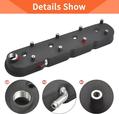 Vista 2 de Cubierta de válvula de motores de aluminio fundido con soportes de bobina compatible con GM LS LS1 LS2 LS3 LS6 5.3 6.0 - Negro