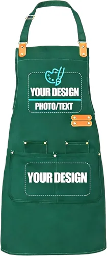 Vista 15 de BeautyWill Delantal personalizado personalizado para hombres y mujeres, delantales de cocina personalizados con bolsillos, nombre, texto, logotipo