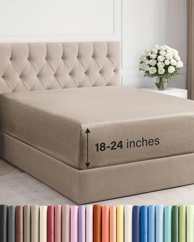 Vista 72 de Sábana bajera ajustable extra profunda Twin XL – Sábana bajera individual de lujo de hotel solamente – Se adapta fácilmente a colchones de 18 a 24