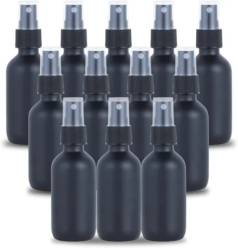 Vista 13 de Botella pulverizadora de vidrio de 2 onzas, botellas de vidrio Boston de niebla fina con pulverizador de niebla fina negra, botellas pequeñas