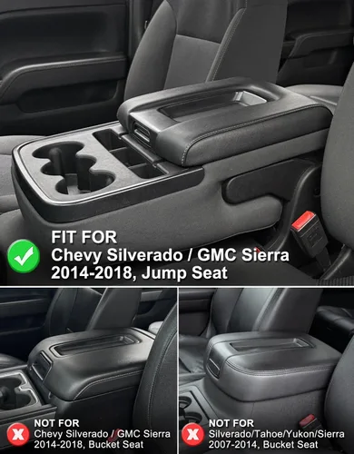 Vista 2 de KBH Funda de reemplazo para consola central de auto para Chevy Chevrolet Silverado y GMC Sierra 1500 2500 3500 2014-2018, funda de reposabrazos
